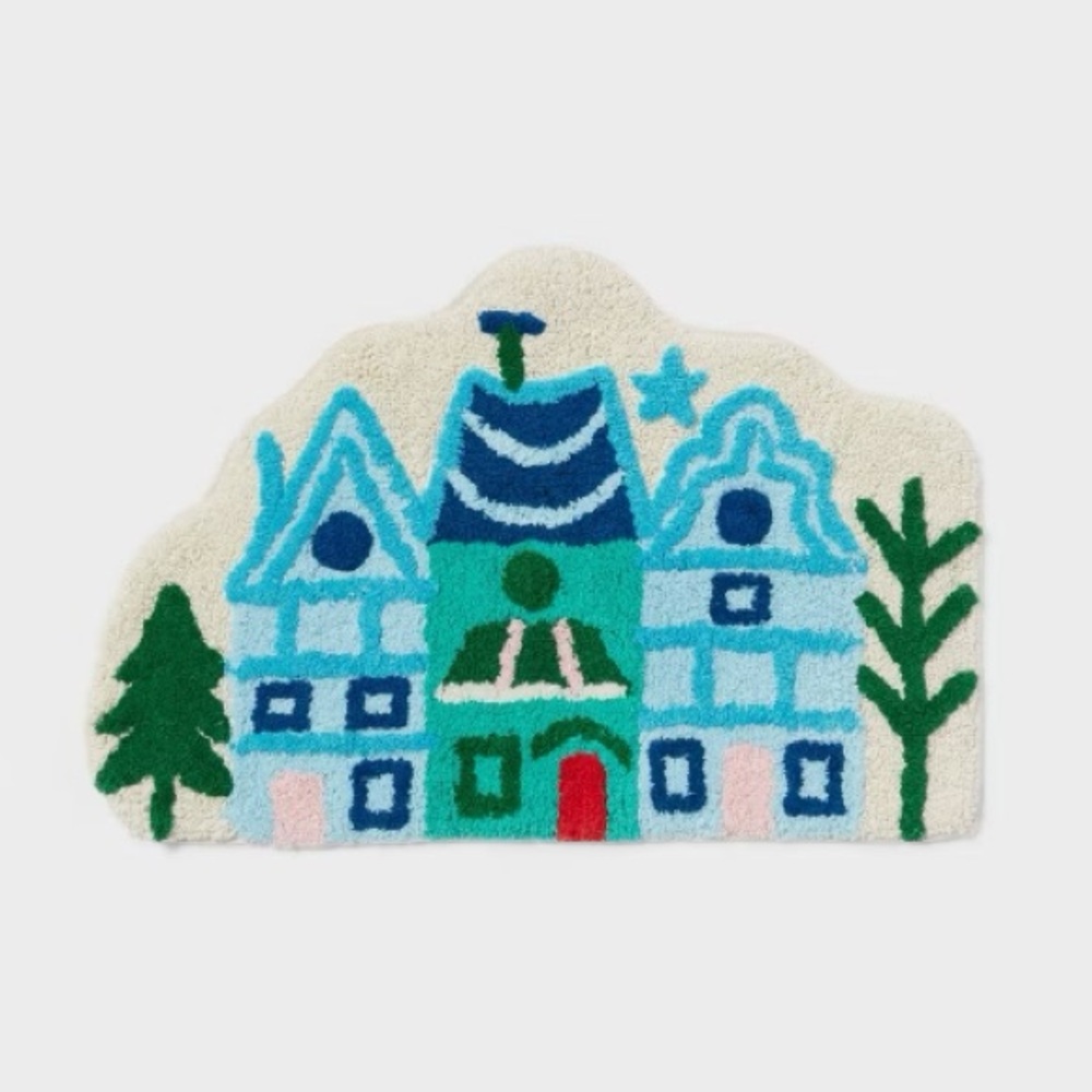 NEW Wondershop Christmas Winter Village Scene Bath Rug, 17” x 24”